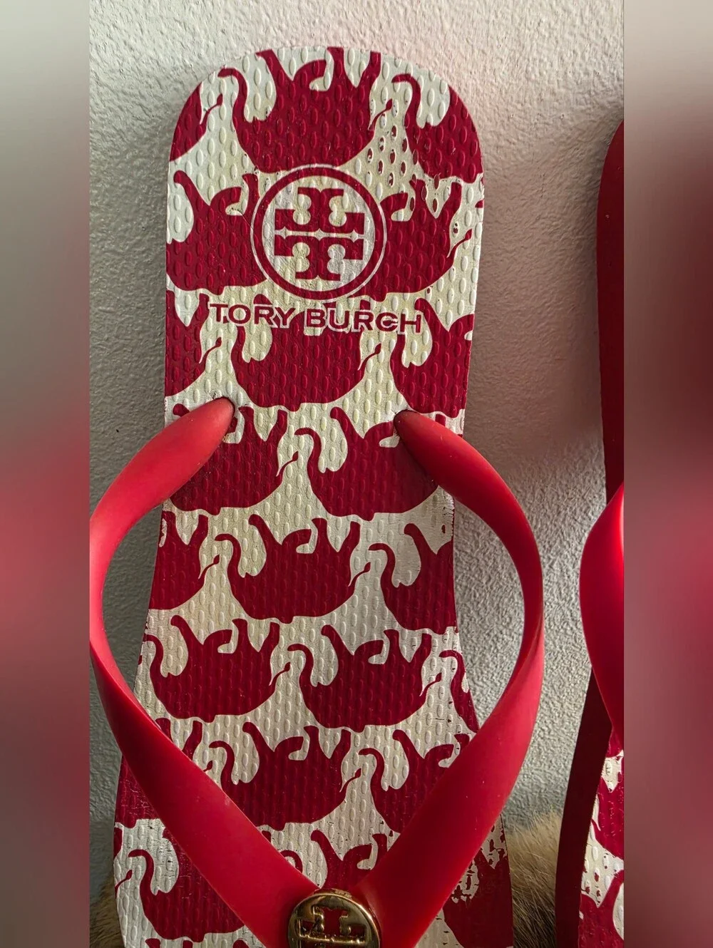 Tory Burch Red  Logo Flip Flops Size 8